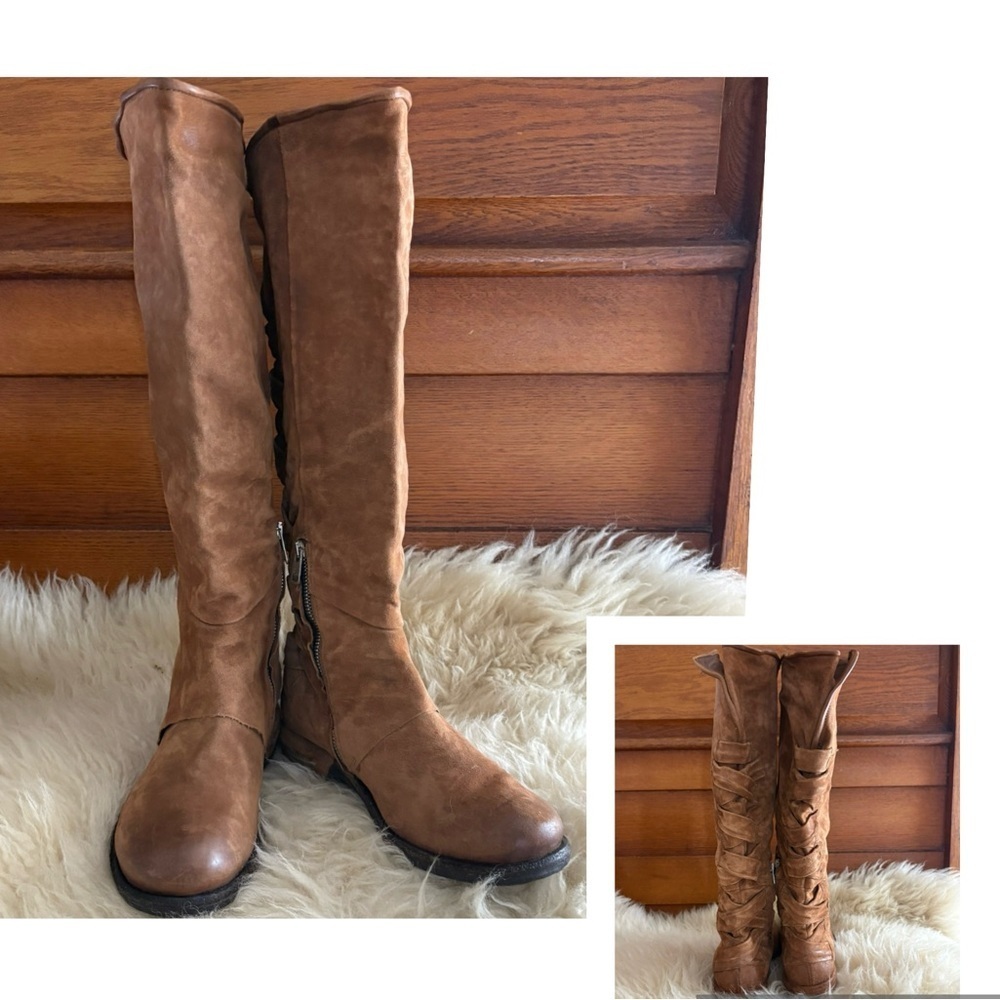 NWOT A.S. 98 Brown Suede Braided Knee High Boots - Picture 2 of 11